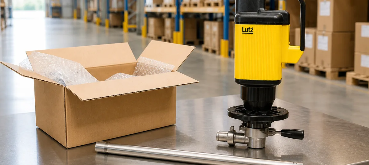 Lutz pump packed for same-day shipping in a distribution warehouse